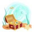 Ancient Royal Treasures in Old Chest at Sea Bottom