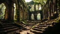 Ancient ruined abbey, stone staircase, nature mysterious tropical rainforest generated by AI Royalty Free Stock Photo