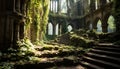Ancient ruined arch, steps lead to old Gothic cathedral generated by AI Royalty Free Stock Photo