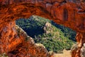 Ancient ruined castle. Mountain Fortress. Limestone archway. Royalty Free Stock Photo