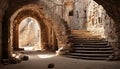 Ancient ruined staircase, a symbol of history and spirituality generated by AI Royalty Free Stock Photo