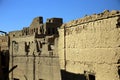 The ancient ruined wall of an abandoned village with blue sky in the background, Al Hamra, Oman Royalty Free Stock Photo