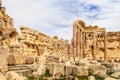 Ancient ruined walls and columns of Grand Court of Jupiter temple, Beqaa Valley, Baalbeck, Lebanon Royalty Free Stock Photo