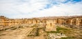 Ancient ruined walls and columns of Grand Court of Jupiter temple, Beqaa Valley, Baalbeck, Lebanon