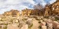 Ancient ruined walls and columns of Grand Court of Jupiter temple panorama, Beqaa Valley, Baalbeck, Lebanon Royalty Free Stock Photo