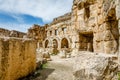 Ancient ruined walls of Court Hexagonale, Beqaa Valley, Baalbek, Lebanon Royalty Free Stock Photo