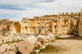 Ancient ruined walls of Grand Court of Jupiter temple, Beqaa Valley, Baalbeck, Lebanon Royalty Free Stock Photo