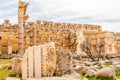 Ancient ruined walls of Grand Court of Jupiter temple, Beqaa Valley, Baalbeck, Lebanon Royalty Free Stock Photo