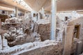 Ancient ruins at Akrotiri archaeological site in the Santorini Island Royalty Free Stock Photo