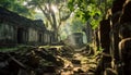 Ancient ruins in Angkor, a mysterious old forest tomb generated by AI Royalty Free Stock Photo