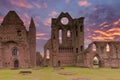 Ancient Ruins of Arbroath Abbey at Sunset in Scotland