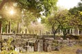 Ancient ruins in archaeological museum in Olympia. Greece. Royalty Free Stock Photo