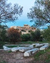 Ancient ruins at Athens with the Acropolis at the background Royalty Free Stock Photo