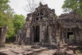 Ancient ruins of Banteay Kdei temple in Angkor Wat complex, Cambodia. Khmer heritage temple restoration with scaffolding