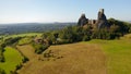 Ancient ruins of the castle Trosky in Cesky raj, Czech republic, landscape panorama, old mediaval fortress in central Europe