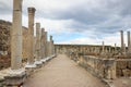 Ancient ruins, columns and stone road from Roman Empire in Antalya, Turkey