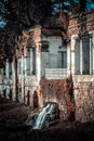 Ancient ruins with columns and waterfall Royalty Free Stock Photo