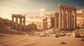 Ancient ruins in desert. Greek or Roman city on Middle Eastern and Mediterranean landscape.