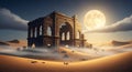 Ancient Ruins in a Desert Landscape Under a Full Moon Royalty Free Stock Photo