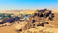 Ancient ruins of Elephantine Island and view of West bank of the Nile River in Egypt Royalty Free Stock Photo