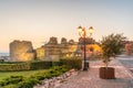 Ancient ruins at the entrance of the Nessebar ancient city at sunrise on the Bulgarian Black Sea Coast. Nesebar, Nesebr is a Royalty Free Stock Photo