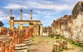 Ancient ruins of the Forum in Pompeii Royalty Free Stock Photo