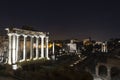 Ancient ruins at forum romanum in Rome at night Royalty Free Stock Photo