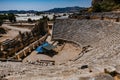 Ancient ruins of the Greek-Roman amphitheater at the ancient city of Myra in Demre, Turkey Royalty Free Stock Photo