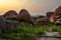 Ancient ruins of Hampi on sunset. India Royalty Free Stock Photo