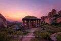 Ancient ruins of Hampi on sunset. India