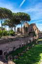 The ancient ruins of Hippodrome Of Domitian at the Roman Forum, Palatine hill in Rome. Famous world landmark Royalty Free Stock Photo