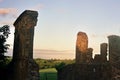 Ancient ruins in an Irish sunset landscape