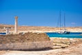 Ancient ruins in the island of Delos in Cyclades, one of the most important mythological, historical and archaeological sites. Royalty Free Stock Photo