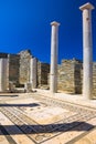 Ancient ruins in the island of Delos in Cyclades, one of the most important mythological, historical and archaeological sites.