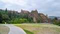 Ancient ruins of Narikala fortress on a high mountain in Tbilisi Royalty Free Stock Photo