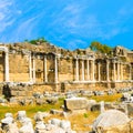 Ancient ruins of Nymphaeum fountain Roman Empire, Side, Turkey,