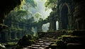 Ancient ruins reveal history, spirituality, and mystery in nature embrace generated by AI