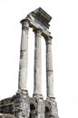 Ancient ruins - roman columns isolated on white background. Columns of Temple of Castor and Pollux in Roman Forum, ancient pillars