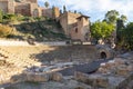 Ancient ruins of the Roman Theatre next to the famous fortress of the Alcazaba, Malaga Royalty Free Stock Photo