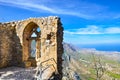 Ancient ruins of Saint Hilarion Castle in Northern Cyprus. The medieval ruins of the walls and windows offer an amazing view Royalty Free Stock Photo