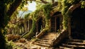 Ancient ruins, staircase, nature history, old fashioned architecture, tranquil outdoors generated by AI Royalty Free Stock Photo