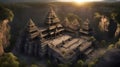 Ancient ruins of a stone temple of heaven at sunrise ai created