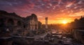 Dramatic Sunset Over Ancient Roman Ruins Royalty Free Stock Photo