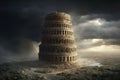Ancient ruins of the tower of babel in dramatic landscape setting - historical architecture and mystical sky Royalty Free Stock Photo