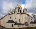 Ancient Russia. View of St. Sophia Cathedral main Orthodox church of Veliky Novgorod, created in 1045-1050,  Cathedral of the Royalty Free Stock Photo