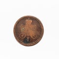 Ancient Russian coin of 1842. Isolated on white background.