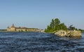 An ancient Russian fortress on Orekhovy Island at the source of the Neva River; opposite the city of Shlisselburg in the Leningrad Royalty Free Stock Photo