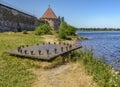 An ancient Russian fortress on Orekhovy Island at the source of the Neva River, opposite the city of Shlisselburg in the Leningrad Royalty Free Stock Photo