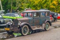 Ancient rusty Willys blue car