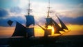 Ancient sailing ship sailing around the coast of South Africa